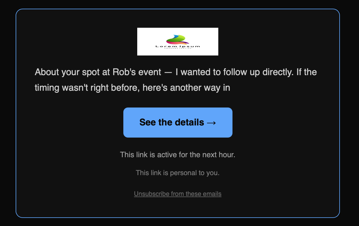 Example of the private invite email buyers receive